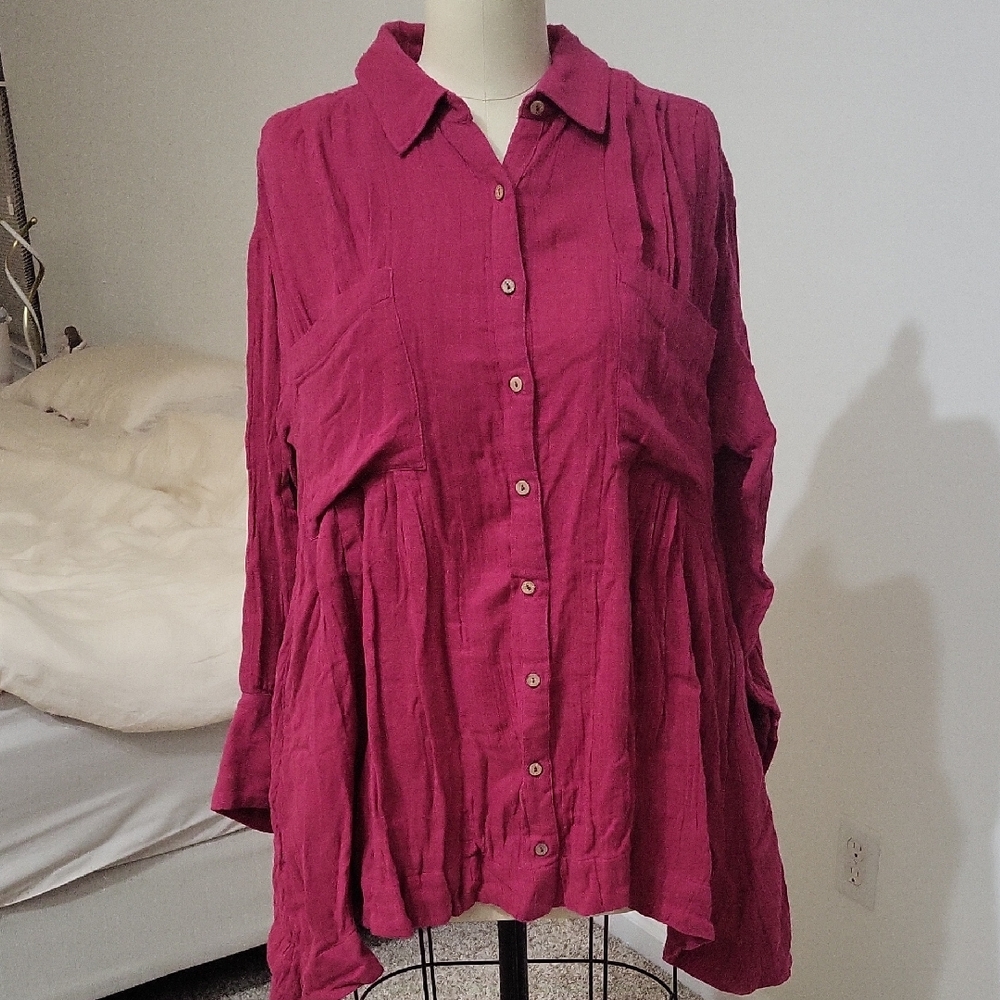 Free People Women's Pink Button-Up Top